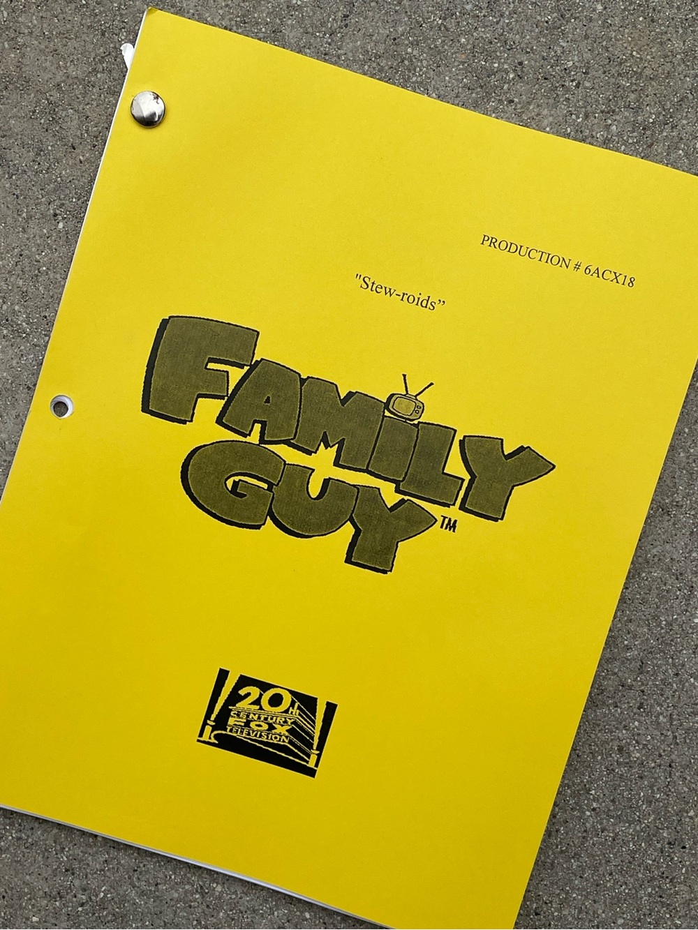 Family Guy 2007 Production Used Table Draft Script Stew-roids STEWIE VS SUSIE!